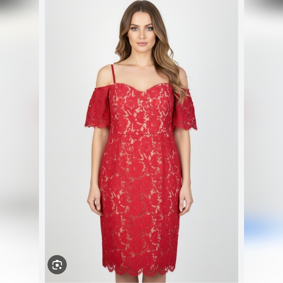 City Chic Dresses & Skirts - 1x Red Lace Off-Shoulder Dress
